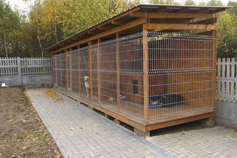 Kennels are another option for homeowners, although they tend to be less attractive than dog houses, and aren't suitable for keeping the dog in for extended periods of time. Kennels are another option for homeowners, although they tend to be less attractive than dog houses, and aren't suitable for keeping the dog in for extended periods of time.