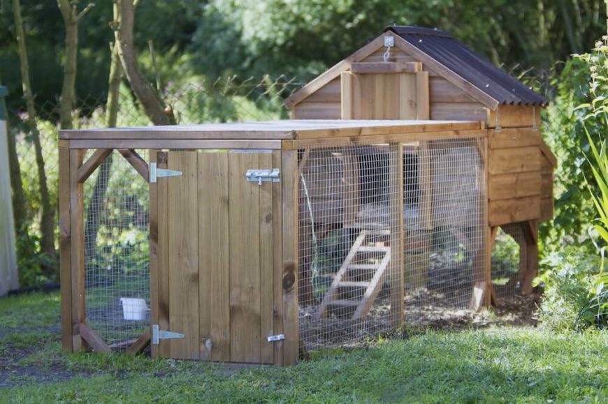 If you prefer to have an enclosure for your chickens, this might be a better option for your backyard. The wire enclosure keeps your hens corralled, and a cozy hen house at the back provides them with a nice spot to nest. If you prefer to have an enclosure for your chickens, this might be a better option for your backyard. The wire enclosure keeps your hens corralled, and a cozy hen house at the back provides them with a nice spot to nest.