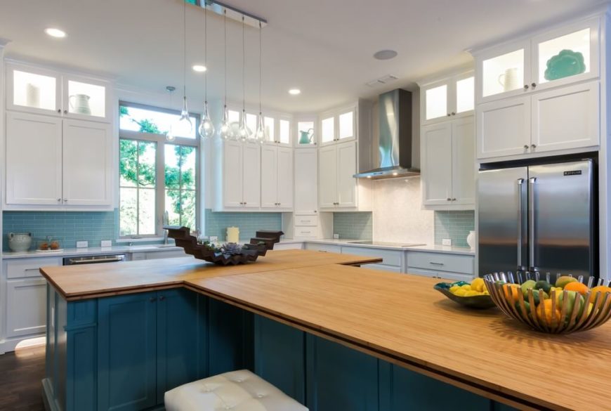 Light bamboo is more eco-friendly than wood countertops, and achieves a minimalistic, natural effect in a kitchen Light bamboo is more eco-friendly than wood countertops, and achieves a minimalistic, natural effect in a kitchen