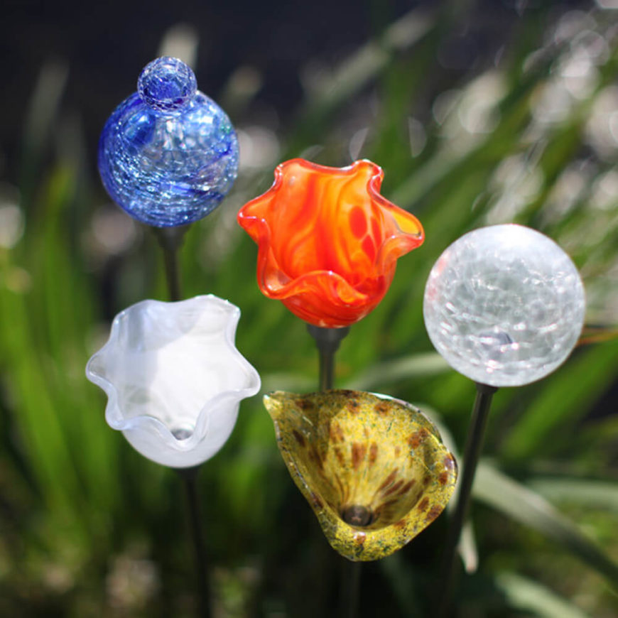 These stake lights are great for a garden. During the day they blend into the garden with their color and shapes. At night they provide light while keeping with your garden’s colorful theme.