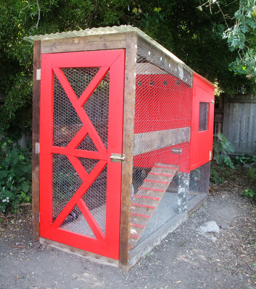 This DIY solution is large and highly visible, thanks to bold red paint and a narrow footprint that means it can stand in almost any size yard. The elevated coop and fenced in area provide plenty of room for roosting. This DIY solution is large and highly visible, thanks to bold red paint and a narrow footprint that means it can stand in almost any size yard. The elevated coop and fenced in area provide plenty of room for roosting.