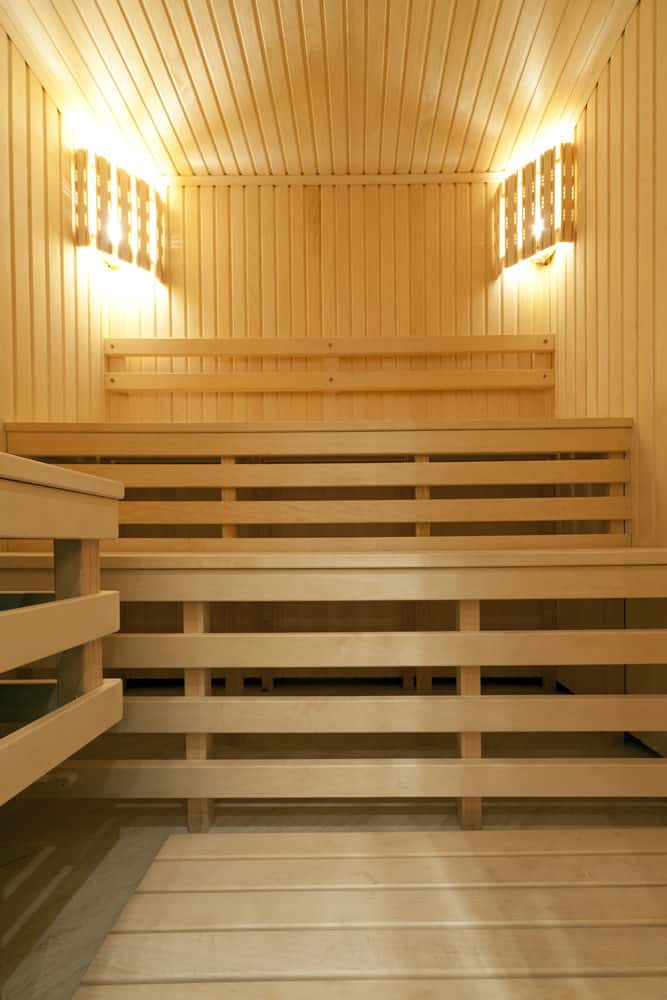Three bench level tiers sauna